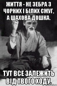 життя - не зебра з чорних і білих смуг, а шахова дошка. тут все залежить від твого ходу.