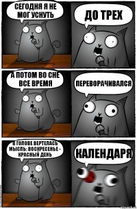 Сегодня я не мог уснуть до трех а потом во сне все время переворачивался В голове вертелась мысль: воскресенье - красный день календаря