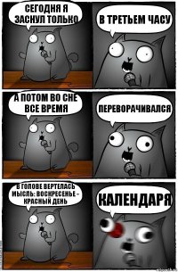 Сегодня я заснул только в третьем часу а потом во сне все время переворачивался В голове вертелась мысль: воскресенье - красный день календаря