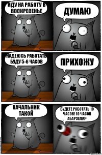 иду на работу в воскресенье думаю Надеюсь работать буду 5-6 часов Прихожу Начальник такой будете работать 10 часов! 10 ЧАСОВ АБАРЗЕЛИ?