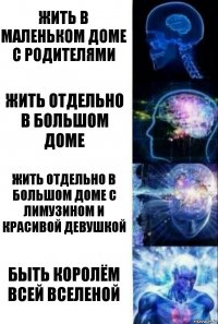 жить в маленьком доме с родителями жить отдельно в большом доме жить отдельно в большом доме с лимузином и красивой девушкой быть королём всей вселеной