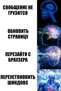 Сообщение не грузится обновить страницу Перезайти с браузера переустоновить шиндовс