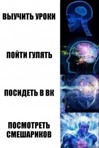 Выучить уроки Пойти гулять Посидеть в вк Посмотреть смешариков