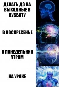 Делать ДЗ на выходные в субботу В воскресенье В понедельник утром На уроке