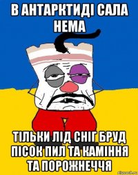 в антарктиді сала нема тільки лід сніг бруд пісок пил та каміння та порожнеччя