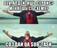 dev, апдейтишь сервис? меняешь сг схему? создай qa sub-task