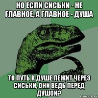 но если сиськи - не главное, а главное - душа то путь к душе лежит через сиськи, они ведь перед душой?