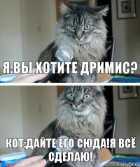 Я:Вы хотите дримис? кот:дайте его сюда!Я всё сделаю!