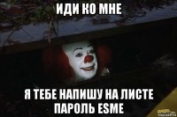 иди ко мне я тебе напишу на листе пароль esme