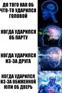 До того как об что-то ударился головой Когда ударился об парту Когда ударился из-за друга Когда ударился из-за обиженной Юли об дверь