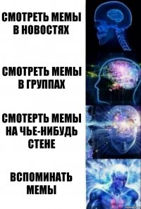 Смотреть мемы в новостях Смотреть мемы в группах Смотерть мемы на чье-нибудь стене Вспоминать мемы