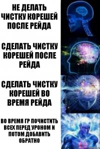 Не делать чистку корешей после рейда Сделать чистку корешей после рейда Сделать чистку корешей во время рейда Во время гр почистить всех перед уроном и потом добавить обратно