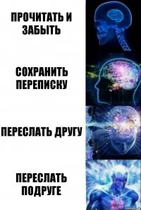 Прочитать и забыть Сохранить переписку Переслать другу Переслать подруге