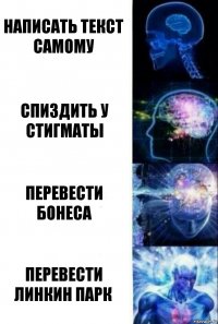 написать текст самому спиздить у стигматы перевести бонеса перевести линкин парк