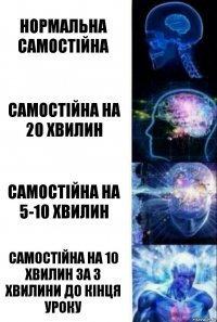 Нормальна самостійна Самостійна на 20 хвилин Самостійна на 5-10 хвилин Самостійна на 10 хвилин за 3 хвилини до кінця уроку