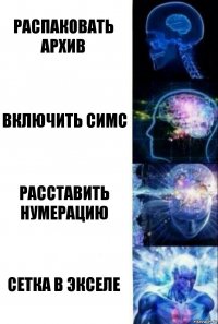 распаковать архив включить симс расставить нумерацию сетка в экселе