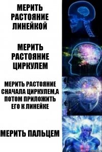 мерить растояние линейкой мерить растояние циркулем мерить растояние сначала циркулем,а потом приложить его к линейке мерить пальцем