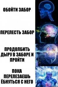 Обойти забор Перелесть забор Продолбить дыру в заборе и пройти Пока перелезаешь ёбнуться с него