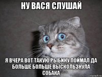 ну вася слушай я вчера вот такую рыбину поймал да больше больше выскользнула собака