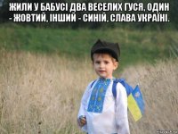 жили у бабусі два веселих гуся, один - жовтий, інший - синій, слава україні. 