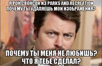 я рон свонсон из parks and recreation почему ты удаляешь мои изображения? почему ты меня не любишь? что я тебе сделал?