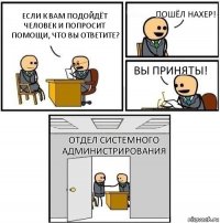 Если к вам подойдёт человек и попросит помощи, что вы ответите? Пошёл нахер! Вы приняты! Отдел Системного Администрирования