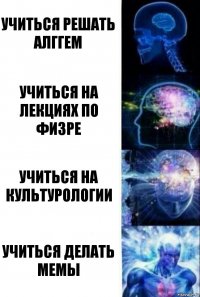 Учиться решать Алггем Учиться на лекциях по физре Учиться на культурологии Учиться делать Мемы