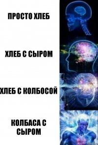 Просто хлеб Хлеб с сыром Хлеб с колбосой Колбаса с сыром