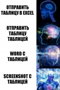 Отправить таблицу в Excel Отправить таблицу таблицей Word с таблицей Screenshot с таблицей