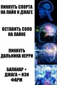 Пикнуть спорта на лайн к джаге Оставить соло на лайне Пикнуть дальника керри БАЛАНАР + ДЖАГА = ИЗИ ФАРМ