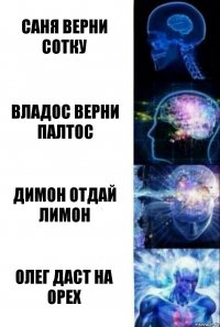 Саня верни сотку Владос верни палтос Димон отдай лимон Олег даст на орех