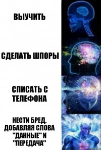 Выучить Сделать шпоры Списать с телефона Нести бред, добавляя слова "данные" и "передача"