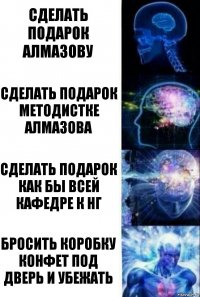 Сделать подарок Алмазову Сделать подарок методистке Алмазова Сделать подарок как бы всей кафедре к нг Бросить коробку конфет под дверь и убежать