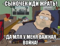 -сыночек иди жрать! -да мля у меня важная война!