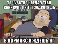 то чувство когда у тебя каникулы, и ты задротишь в вормикс и ждёшь нг