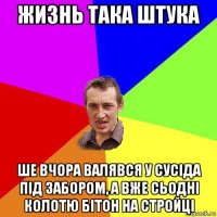 жизнь така штука ше вчора валявся у сусіда під забором, а вже сьодні колотю бітон на стройці