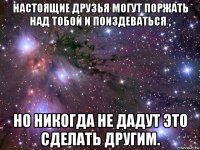 настоящие друзья могут поржать над тобой и поиздеваться , но никогда не дадут это сделать другим.