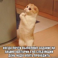  когда почти выполнил задание на акцию аватарии а на следуйщий день надо опять проходить