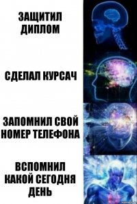 Защитил диплом Сделал курсач Запомнил свой номер телефона Вспомнил какой сегодня день