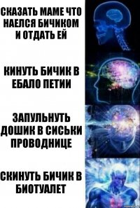 Сказать маме что наелся бичиком и отдать ей Кинуть бичик в ебало Петии Запульнуть дошик в сиськи проводнице Скинуть бичик в биотуалет