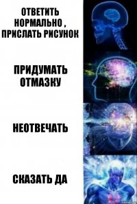 Ответить нормально , прислать рисунок Придумать отмазку Неотвечать Сказать ДА