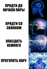 Придти до начала пары Придти со звонком Опаздать немного Прогулять пару