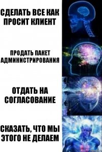 сделать все как просит клиент продать пакет администрирования отдать на согласование сказать, что мы этого не делаем