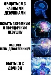 Общаться с разными девушками Искать скромную и порядочную девушку Завести жену-девственницу Ебаться с дочкой