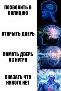 Позвонить в полицию Открыть дверь Ломать дверь из нутри Сказать что никого нет