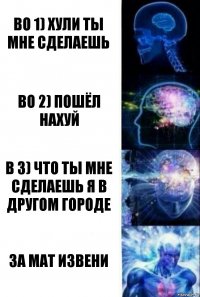 Во 1) хули ты мне сделаешь Во 2) пошёл нахуй В 3) что ты мне сделаешь я в другом городе за мат извени