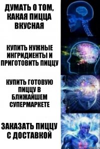 думать о том, какая пицца вкусная купить нужные ингридиенты и приготовить пиццу купить готовую пиццу в ближайшем супермаркете заказать пиццу с доставкой