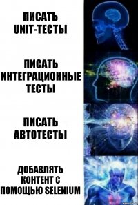 Писать unit-тесты Писать интеграционные тесты Писать автотесты Добавлять контент с помощью Selenium