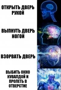 открыть дверь рукой выпнуть дверь ногой взорвать дверь выбить окно кувалдой и пролеть в отверстие