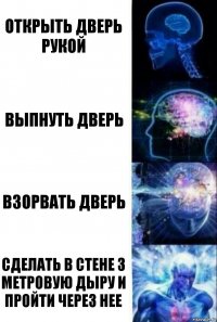 открыть дверь рукой выпнуть дверь взорвать дверь сделать в стене 3 метровую дыру и пройти через нее